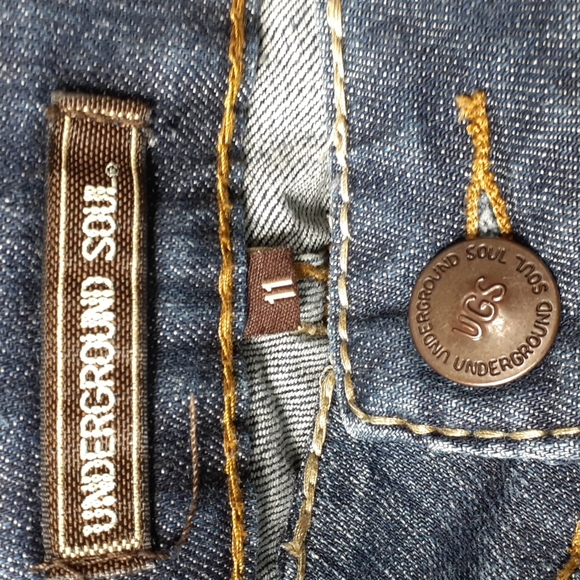 UGS Underground Soul  Distressed Bootcut Blue Jeans Size 11 - Picture 15 of 16